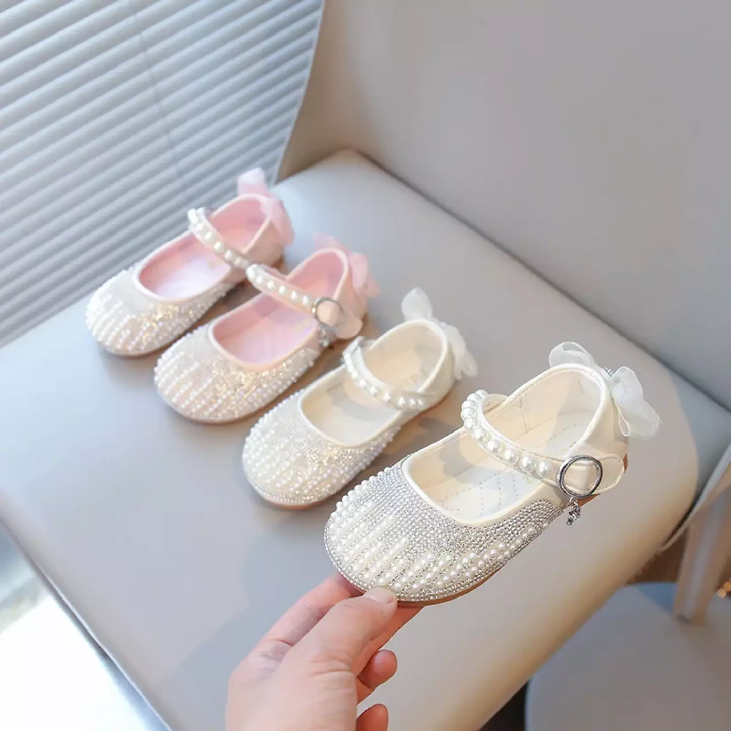 Baby, Toddler, Young Girls & Girls Ivory Pearl Scatter Bow Strap Dress Shoes | Lucys 11893