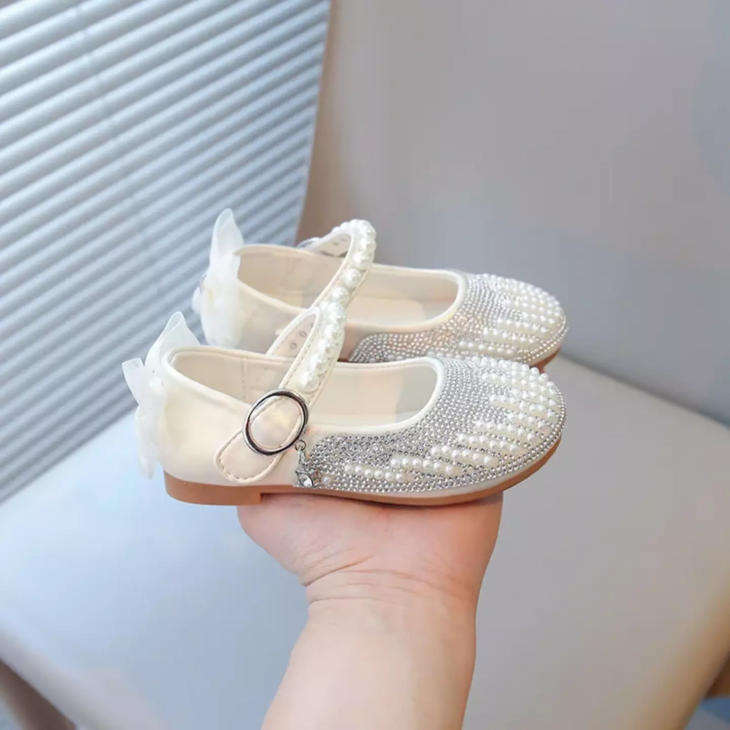 Baby, Toddler, Young Girls & Girls Ivory Pearl Scatter Bow Strap Dress Shoes | Lucys 11893