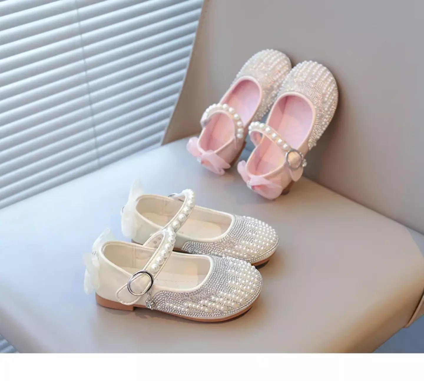 Baby, Toddler, Young Girls & Girls Pink Pearl Scatter Bow Strap Dress Shoes | Lucys 11892