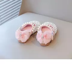 Baby, Toddler, Young Girls & Girls Pink Pearl Scatter Bow Strap Dress Shoes | Lucys 11892