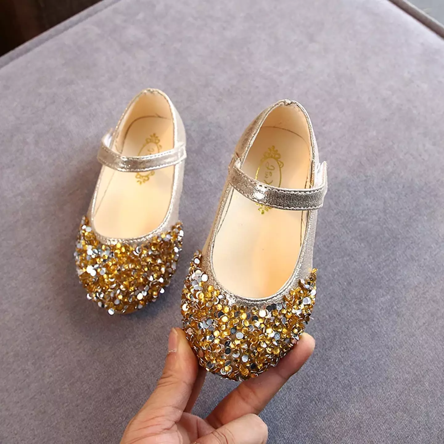 Baby, Toddler, Young Girls & Girls Gold Confetti Sequin Toe Strap Dress Shoes | Lucys 11902