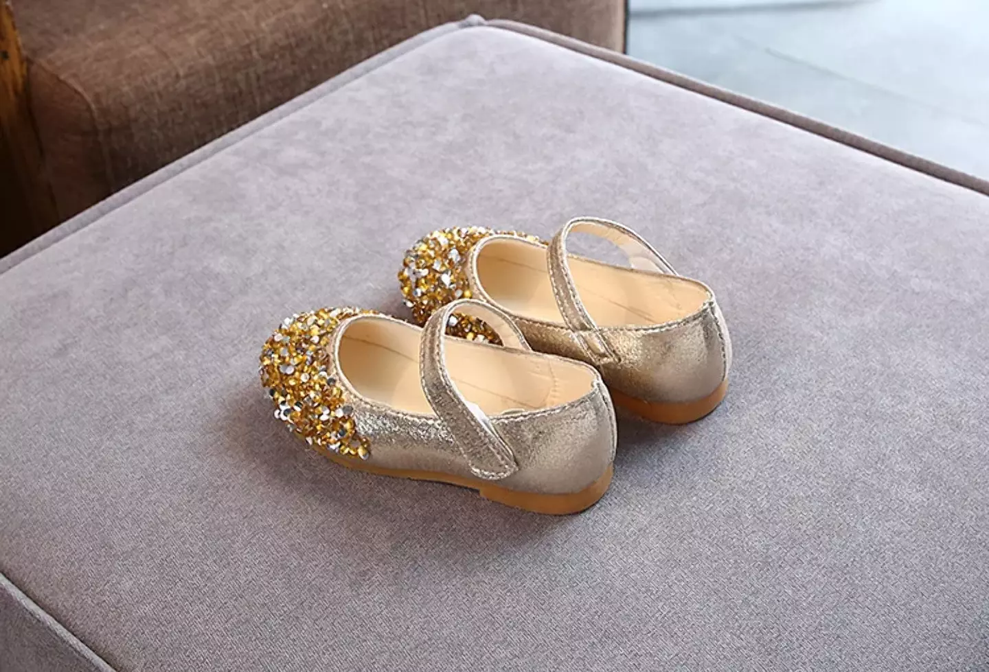 Baby, Toddler, Young Girls & Girls Gold Confetti Sequin Toe Strap Dress Shoes | Lucys 11902