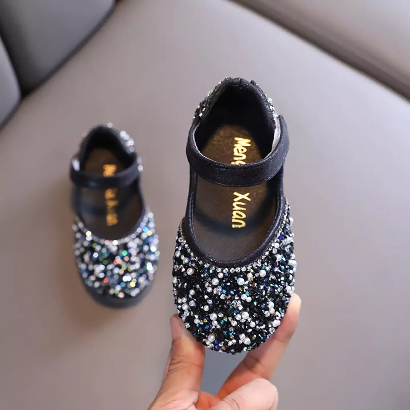 Baby, Toddler, Young Girls & Girls Black Scattered Rhinestone Ankle Strap Dress Shoes | Lucys 11914