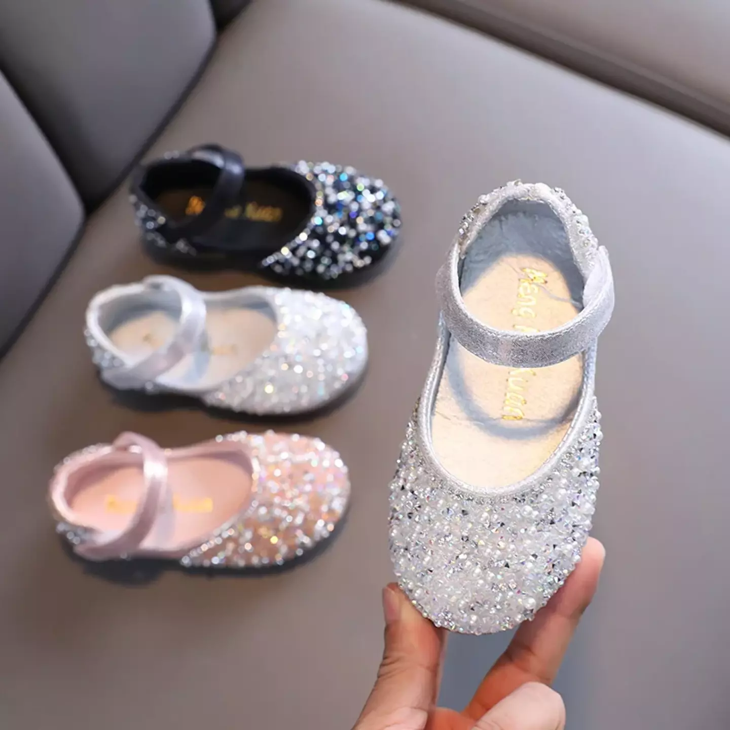 Baby, Toddler, Young Girls & Girls Black Scattered Rhinestone Ankle Strap Dress Shoes | Lucys 11914