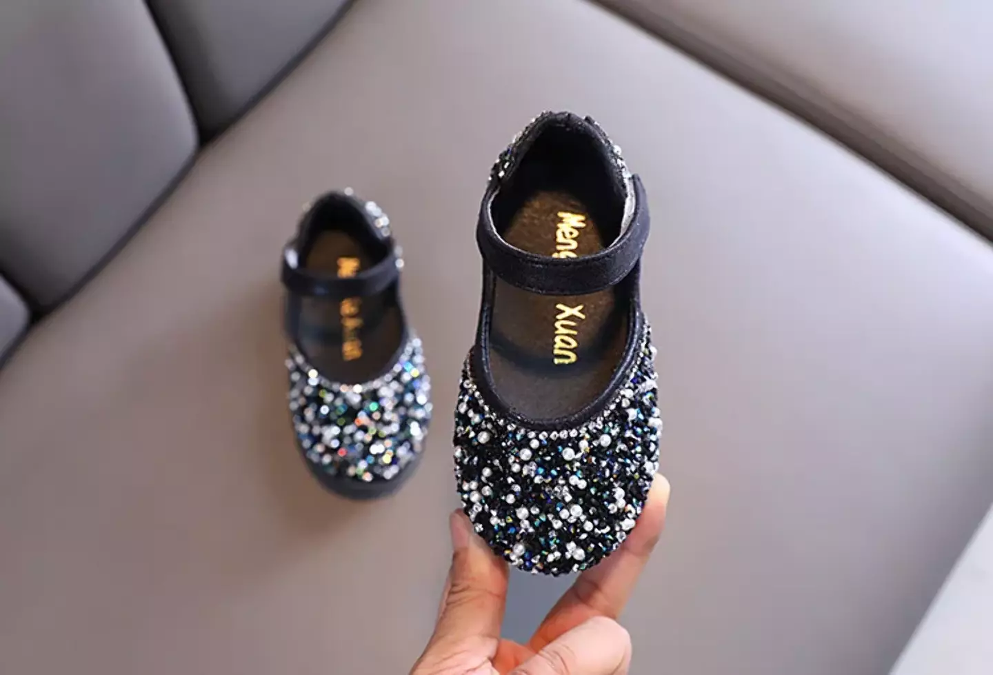 Baby, Toddler, Young Girls & Girls Black Scattered Rhinestone Ankle Strap Dress Shoes | Lucys 11914