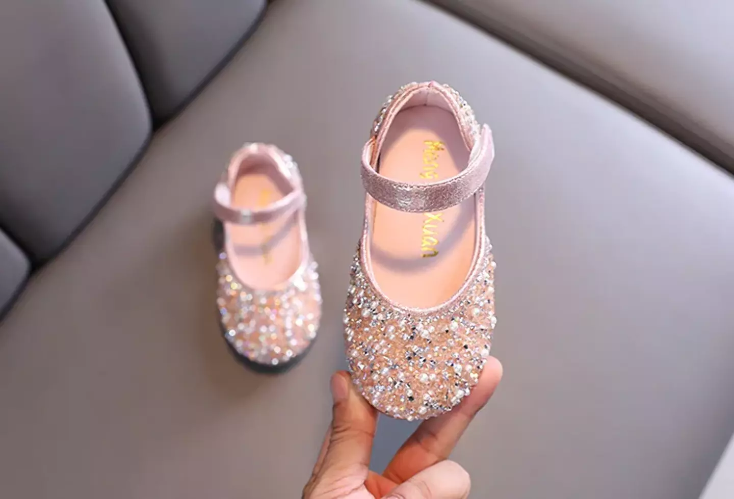 Baby, Toddler, Young Girls & Girls Peach Pink Scattered Rhinestone Ankle Strap Dress Shoes | Lucys 11912