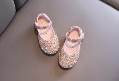Baby, Toddler, Young Girls & Girls Peach Pink Scattered Rhinestone Ankle Strap Dress Shoes | Lucys 11912
