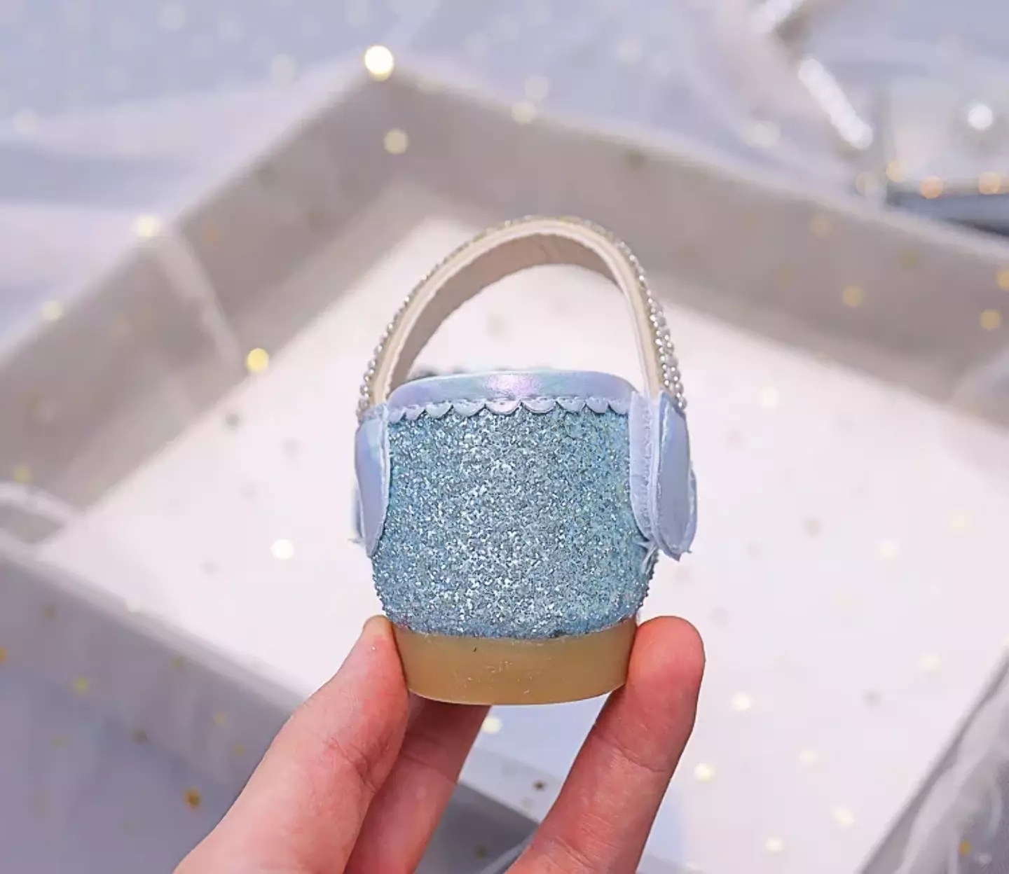 Young Girls & Girls Blue Gem Petal Pearl Strap Flats | Lucys 11926