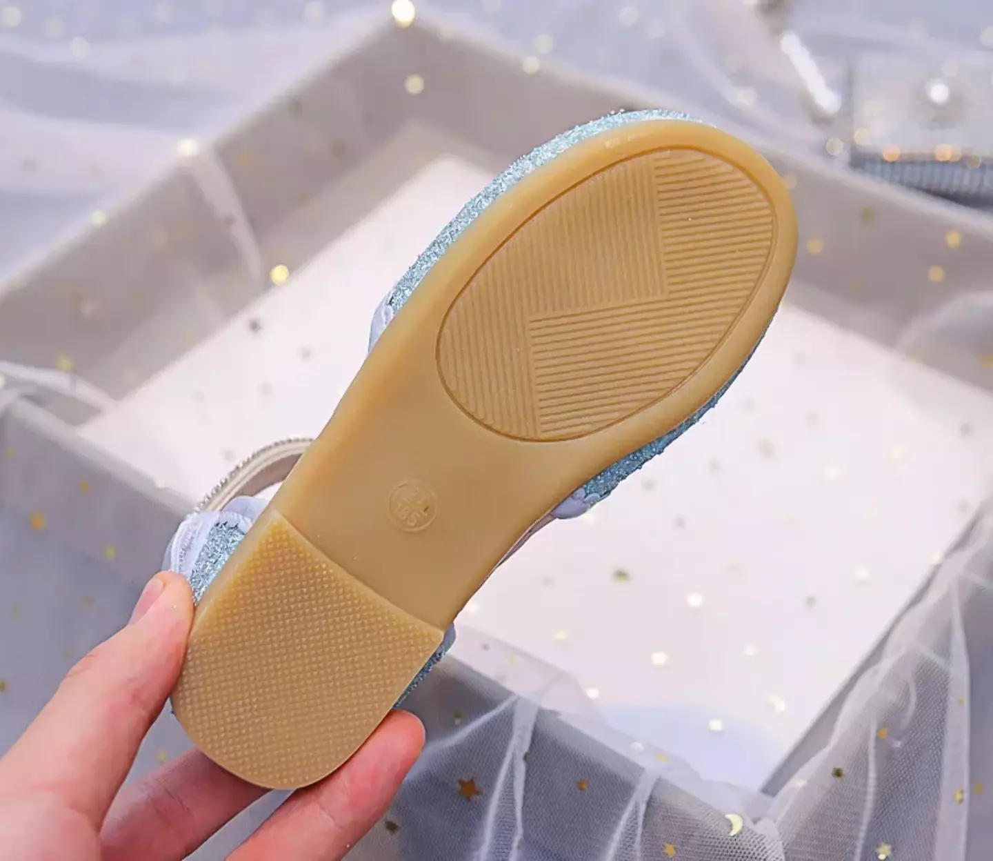 Young Girls & Girls Blue Gem Petal Pearl Strap Flats | Lucys 11926