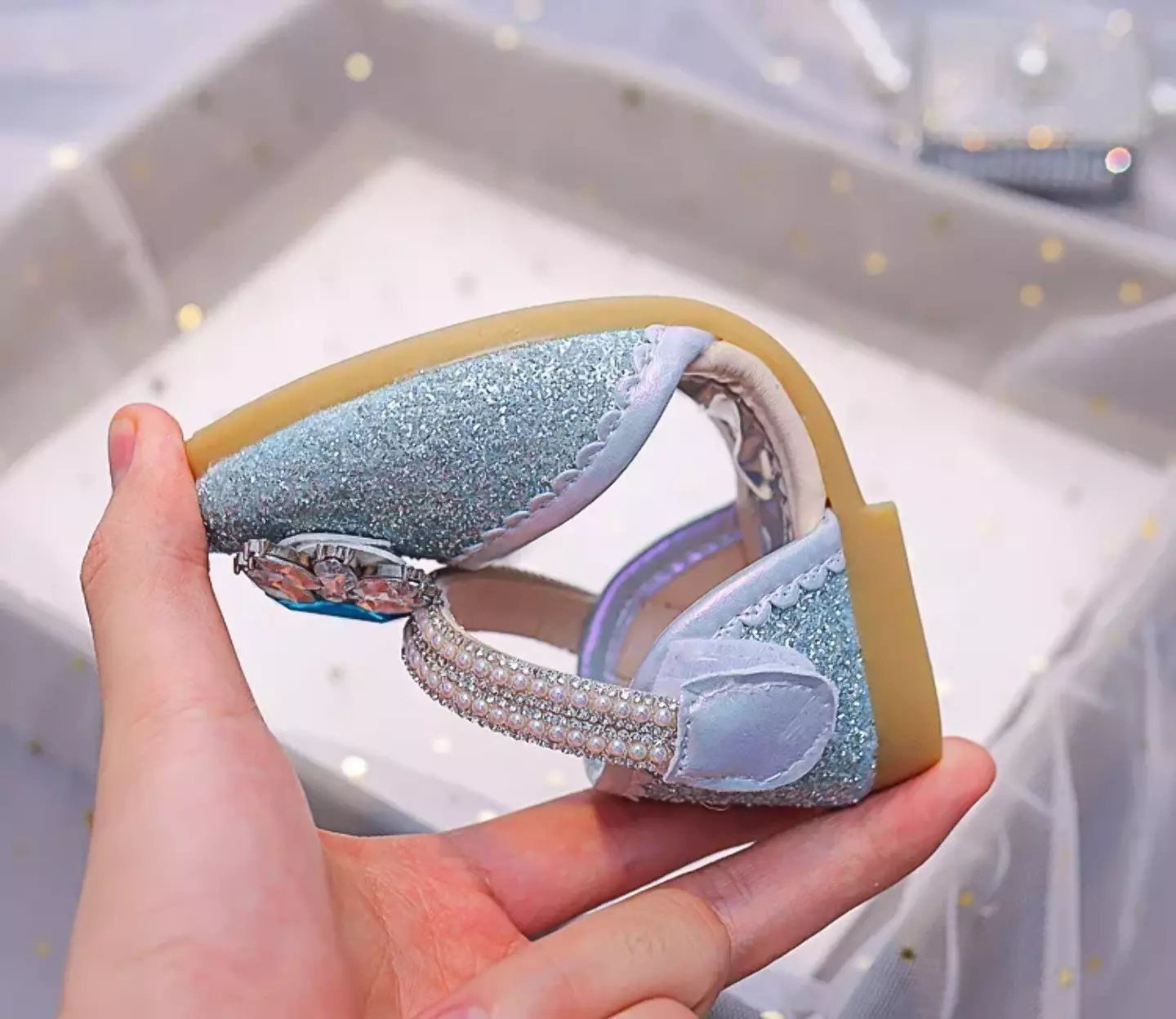 Young Girls & Girls Blue Gem Petal Pearl Strap Flats | Lucys 11926