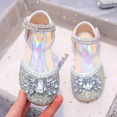 Young Girls & Girls Silver Gem Petal Pearl Strap Flats | Lucys 11924