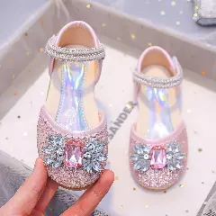 Young Girls & Girls Pink Gem Petal Pearl Strap Flats | Lucys 11925