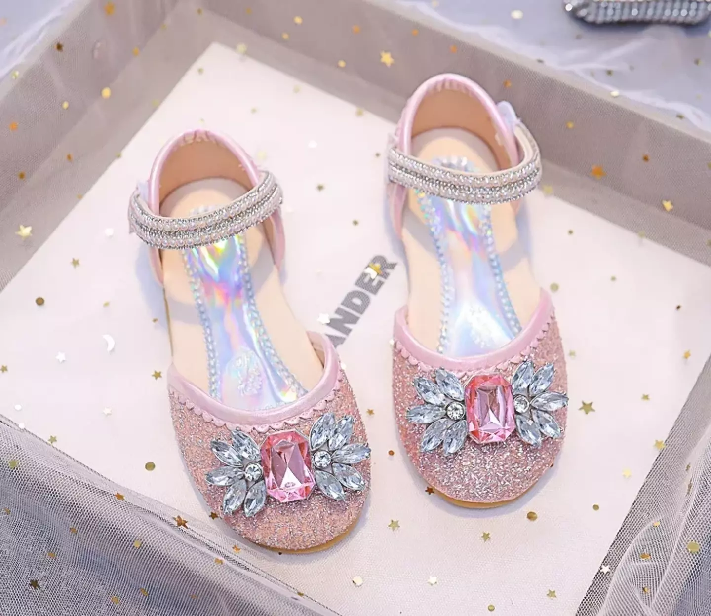 Young Girls & Girls Pink Gem Petal Pearl Strap Flats | Lucys 11925
