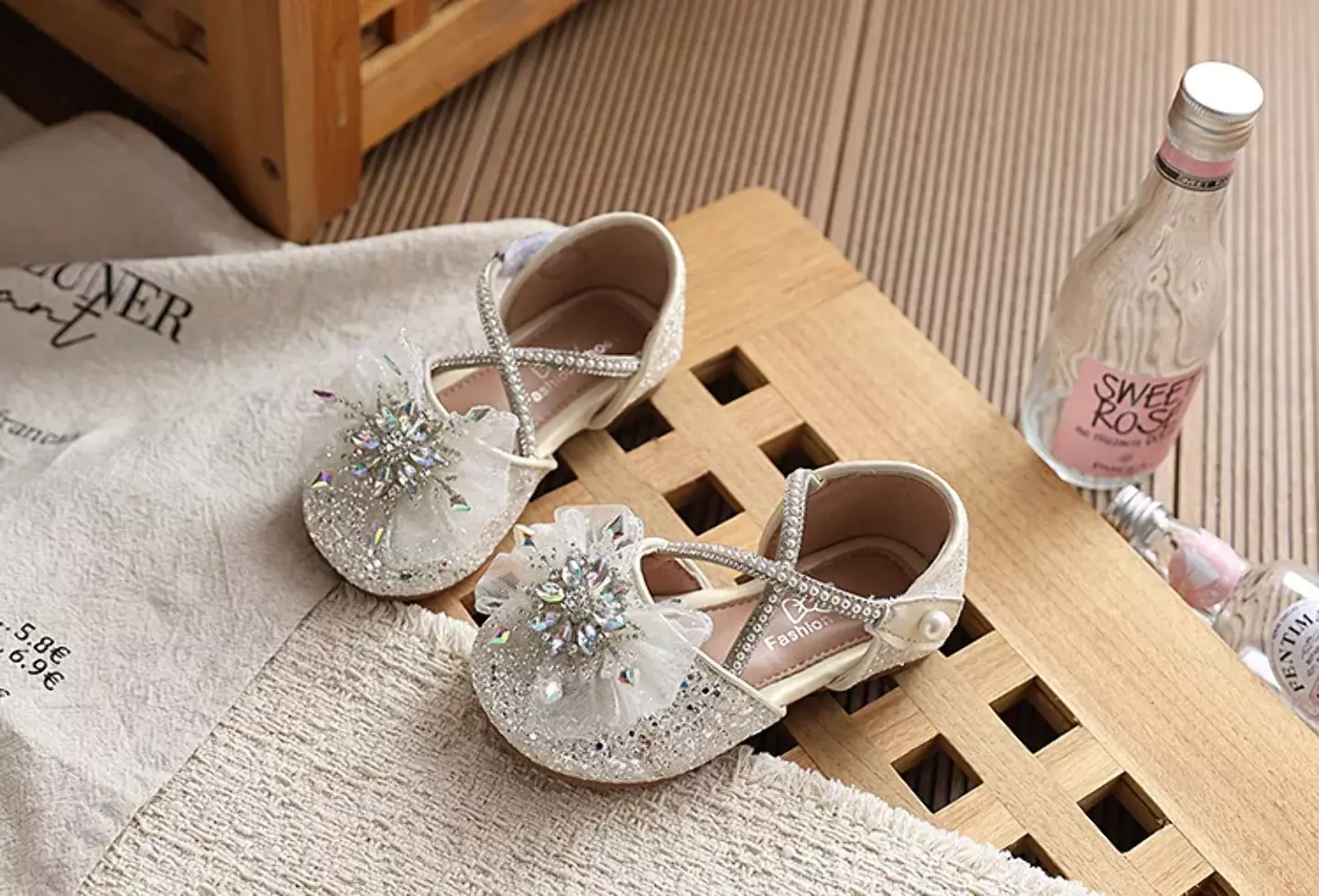 Young Girls & Girls Ivory Starburst Tulle Criss Cross Strap Flats | Lucys 11937