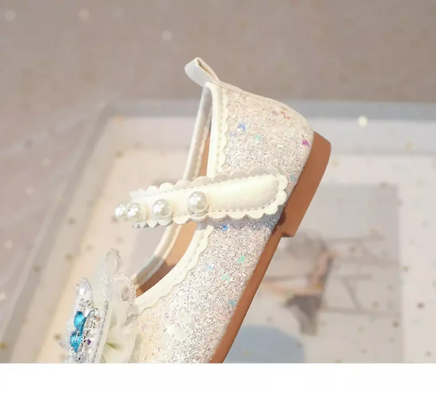 Baby, Toddler, Young Girls & Girls Ivory Gem Butterfly Sheer Bow Pearl Strap Flats | Lucys 11944