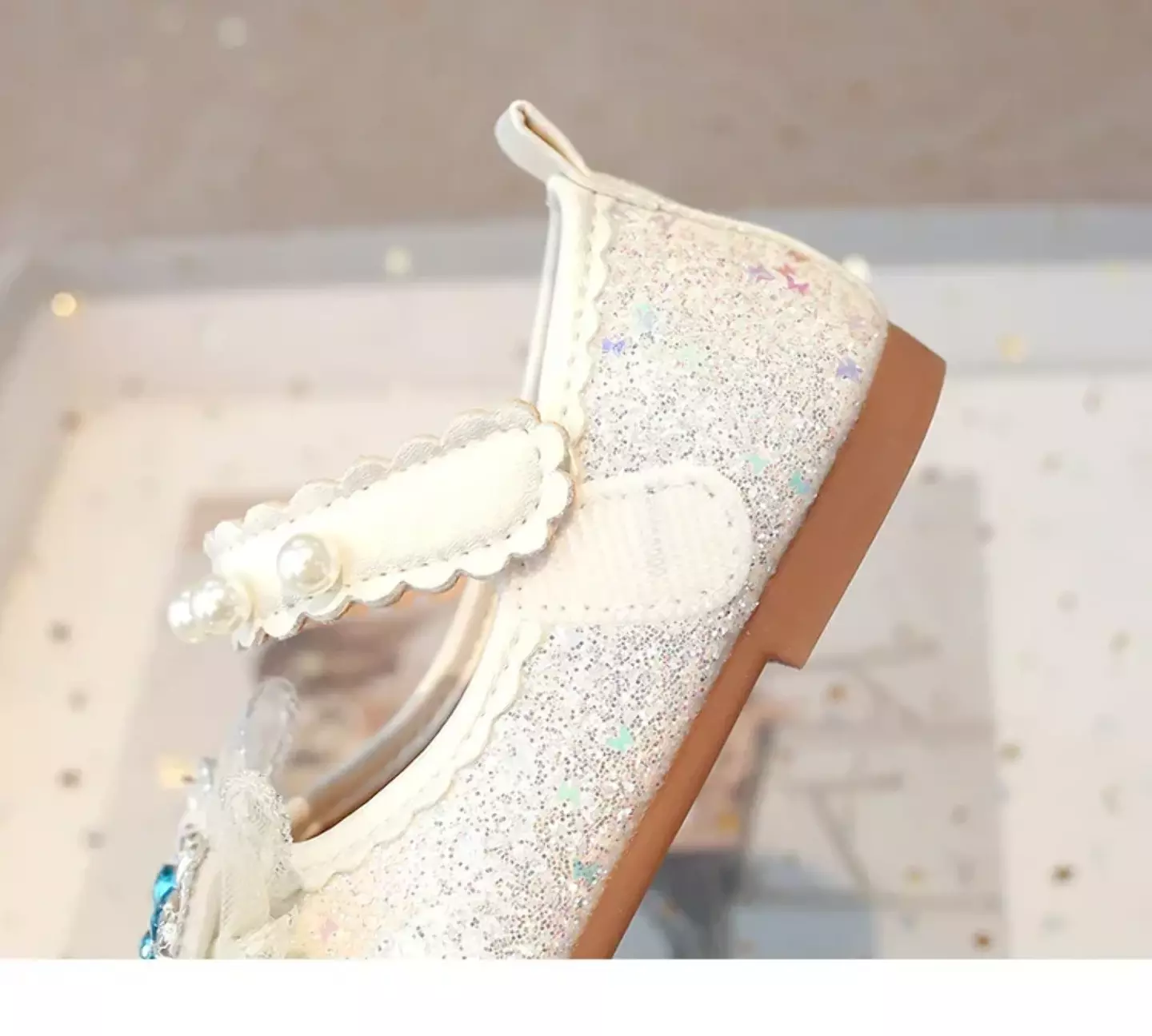 Baby, Toddler, Young Girls & Girls Ivory Gem Butterfly Sheer Bow Pearl Strap Flats | Lucys 11944