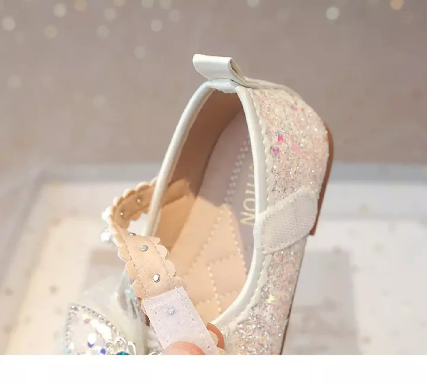 Baby, Toddler, Young Girls & Girls Ivory Gem Butterfly Sheer Bow Pearl Strap Flats | Lucys 11944
