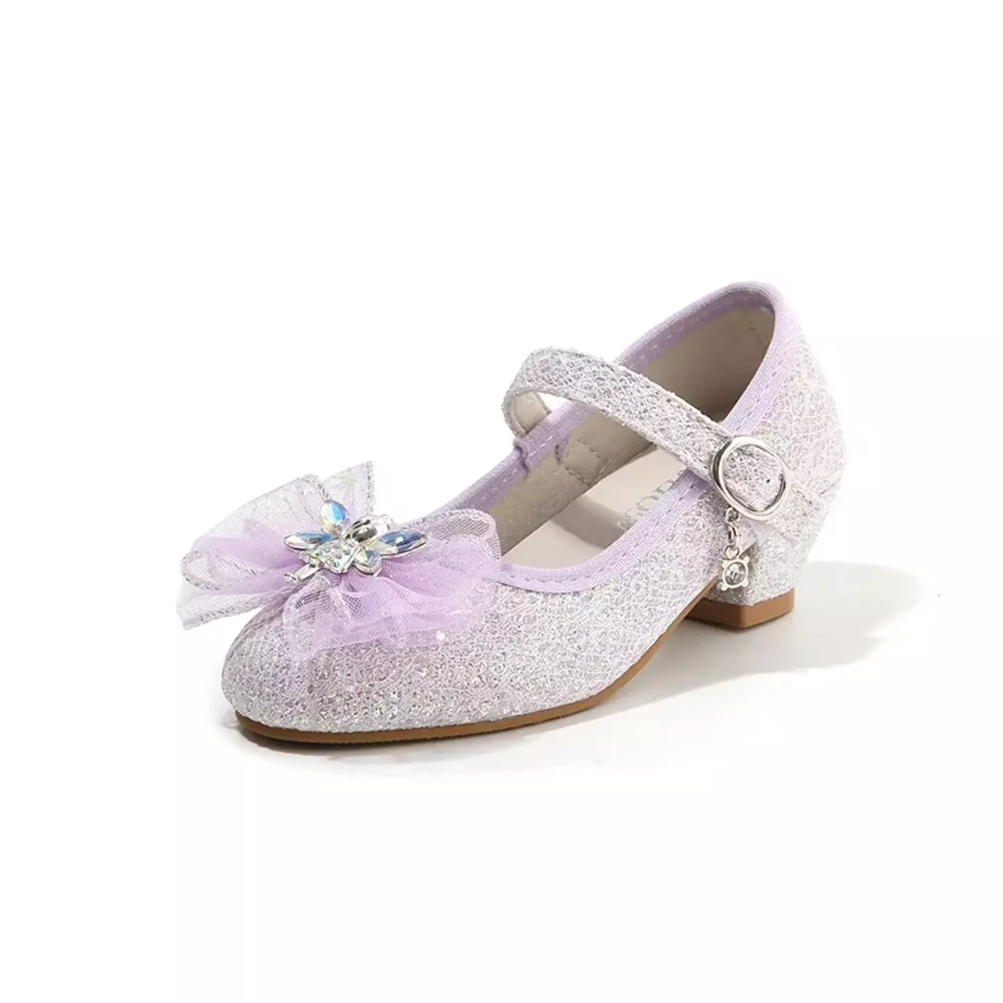 Young Girls & Girls Lavender Crystal Star Bow Block Heel Shoes | Lucys 11953
