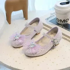 Young Girls & Girls Lavender Crystal Star Bow Block Heel Shoes | Lucys 11953