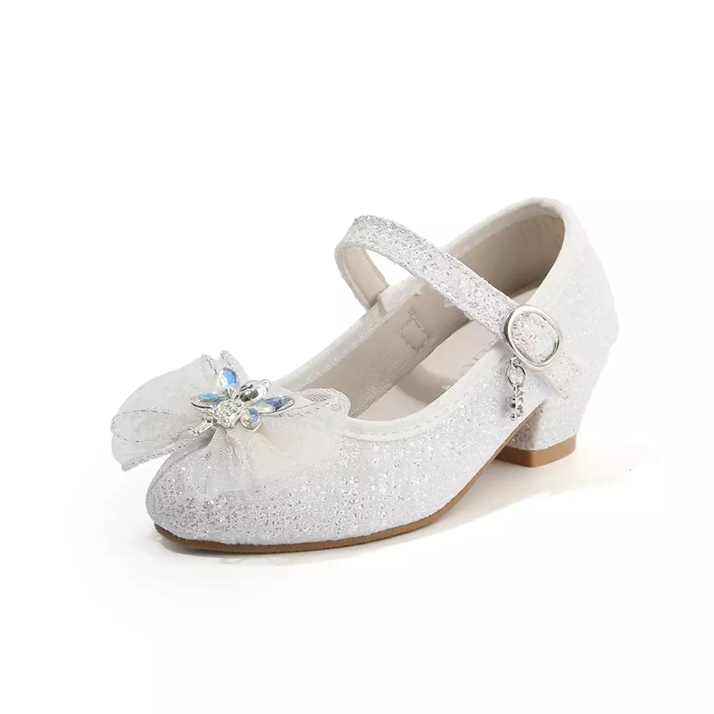 Young Girls & Girls Ivory Crystal Star Bow Block Heel Shoes | Lucys 11954