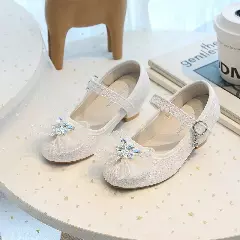 Young Girls & Girls Ivory Crystal Star Bow Block Heel Shoes | Lucys 11954