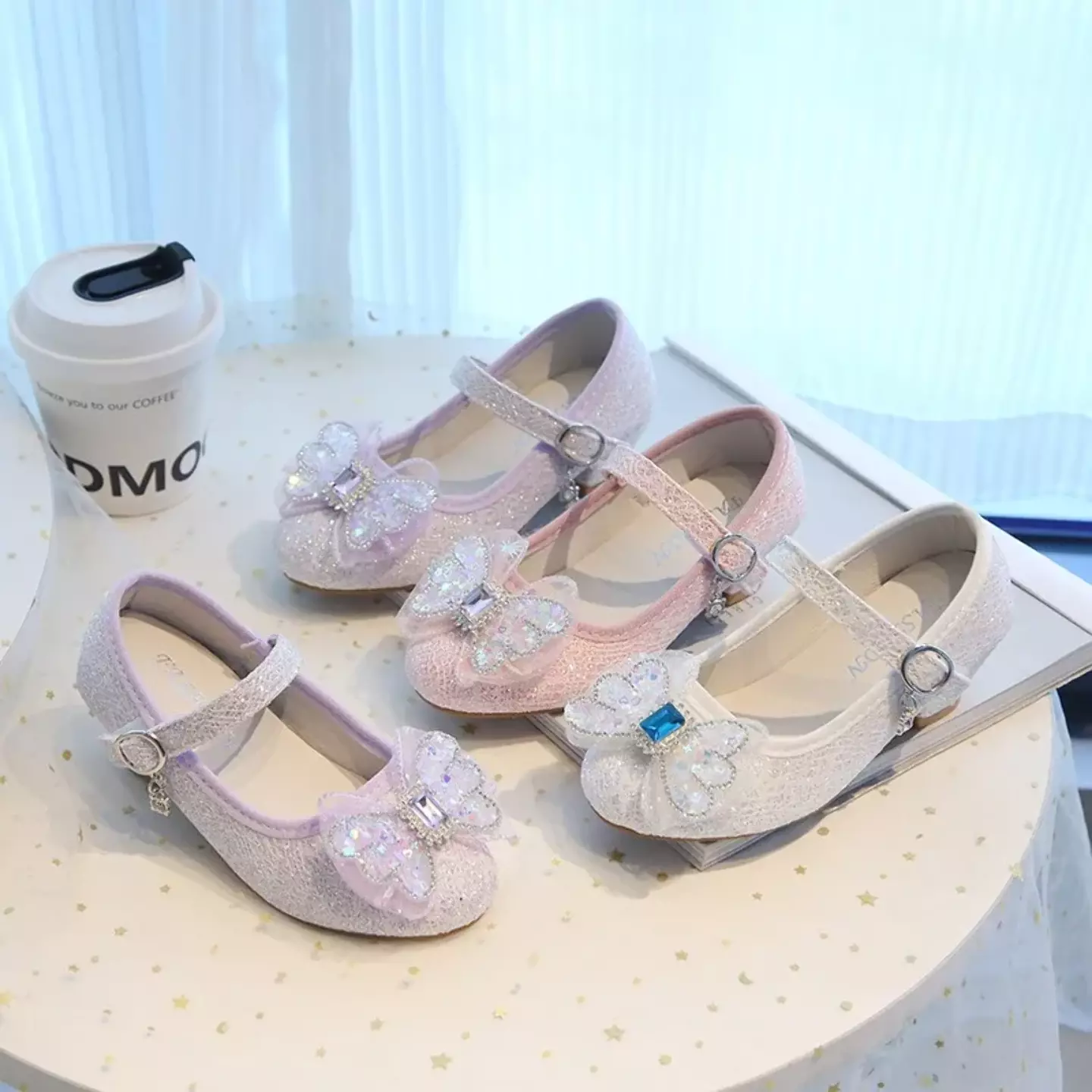 Young Girls & Girls Ivory Faceted Butterfly Bow Block Heel Shoes | Lucys 11966