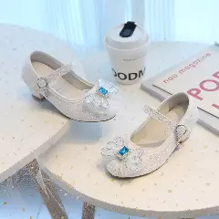 Young Girls & Girls Ivory Faceted Butterfly Bow Block Heel Shoes | Lucys 11966