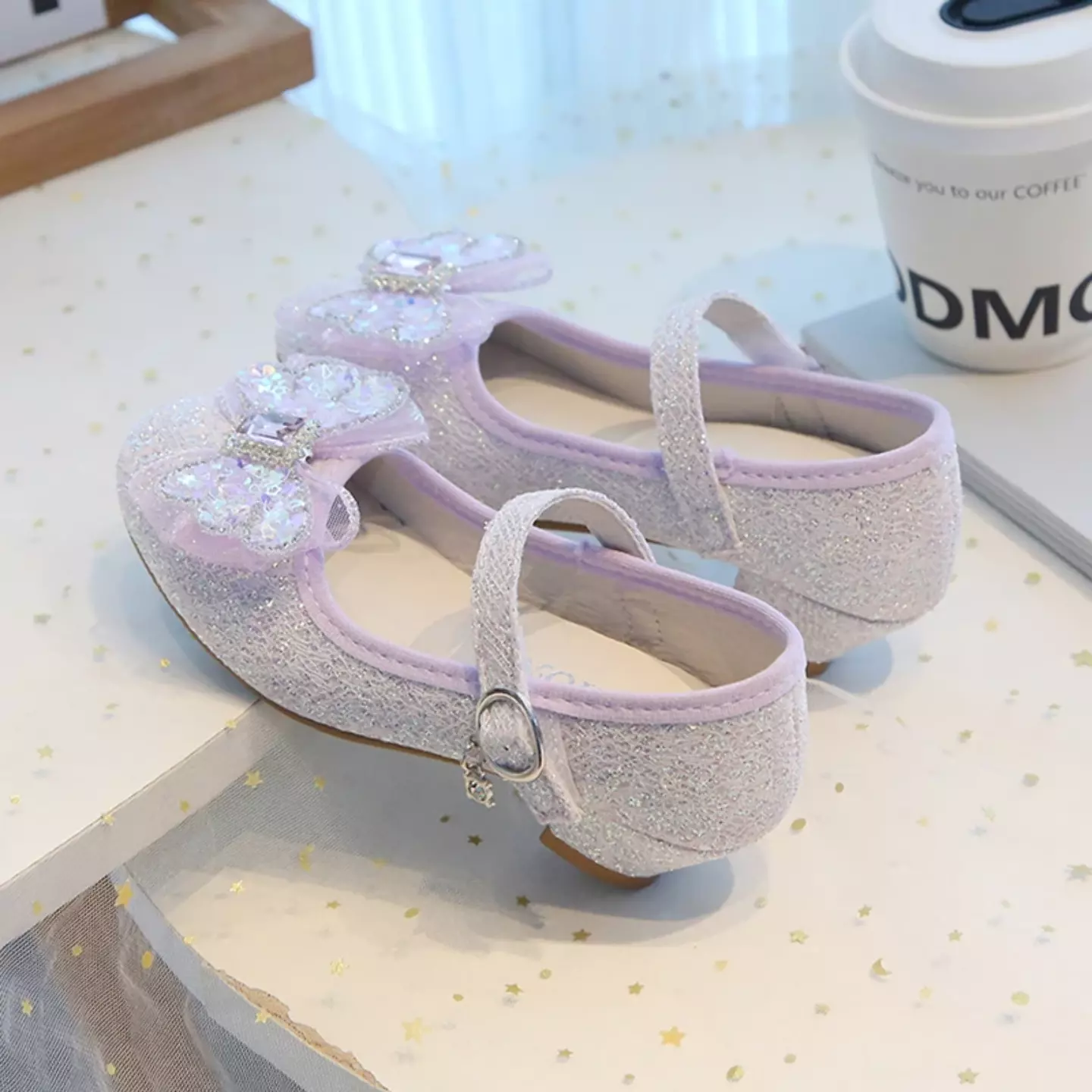 Young Girls & Girls Lavender Faceted Butterfly Bow Block Heel Shoes | Lucys 11965