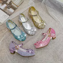 Young Girls & Girls Silver Glitter Bow Charm Mary Jane Shoes | Lucys 11980