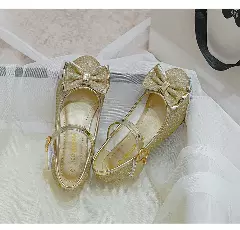 Young Girls & Girls Gold Glitter Bow Charm Mary Jane Shoes | Lucys 11978