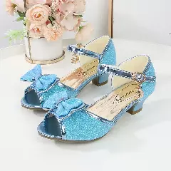 Young Girls & Girls Blue Crescent Charm Glitter Bow Peep Toe Shoes | Lucys 11997