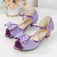 Young Girls & Girls Lavender Crescent Charm Glitter Bow Peep Toe Shoes | Lucys 11996