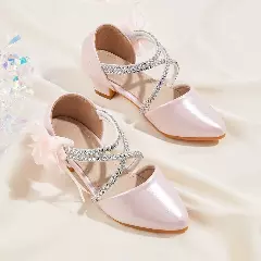 Young Girls & Girls Pink Wave Strap Flower Pointed Dress Shoes | Lucys 12012