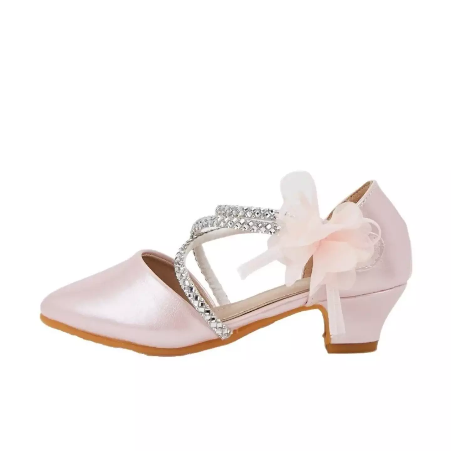 Young Girls & Girls Pink Wave Strap Flower Pointed Dress Shoes | Lucys 12012