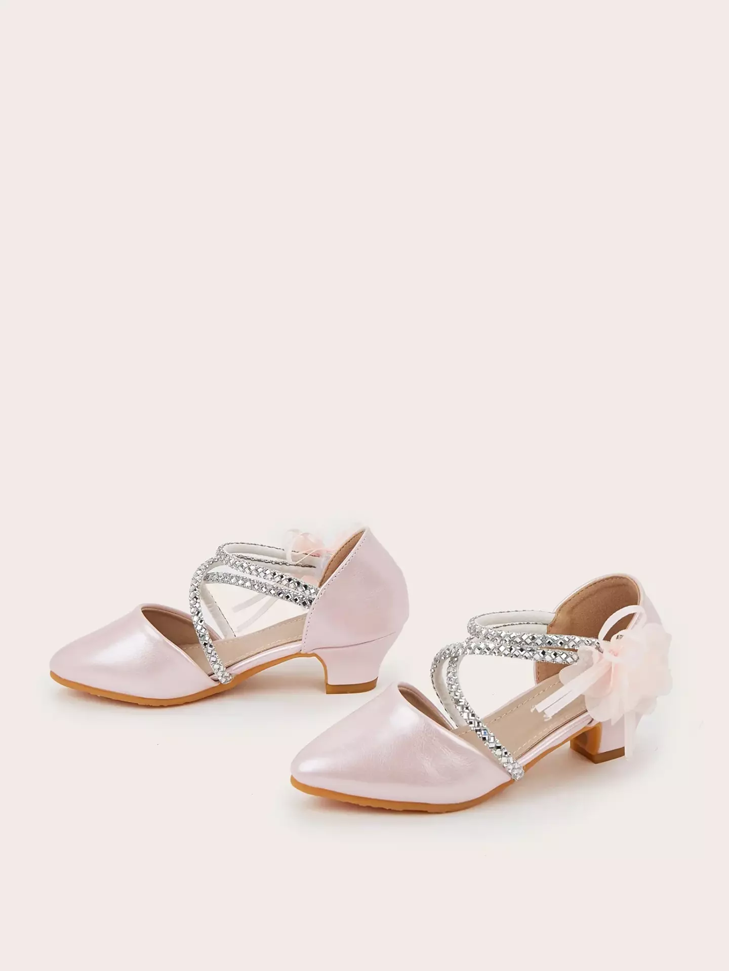Young Girls & Girls Pink Wave Strap Flower Pointed Dress Shoes | Lucys 12012