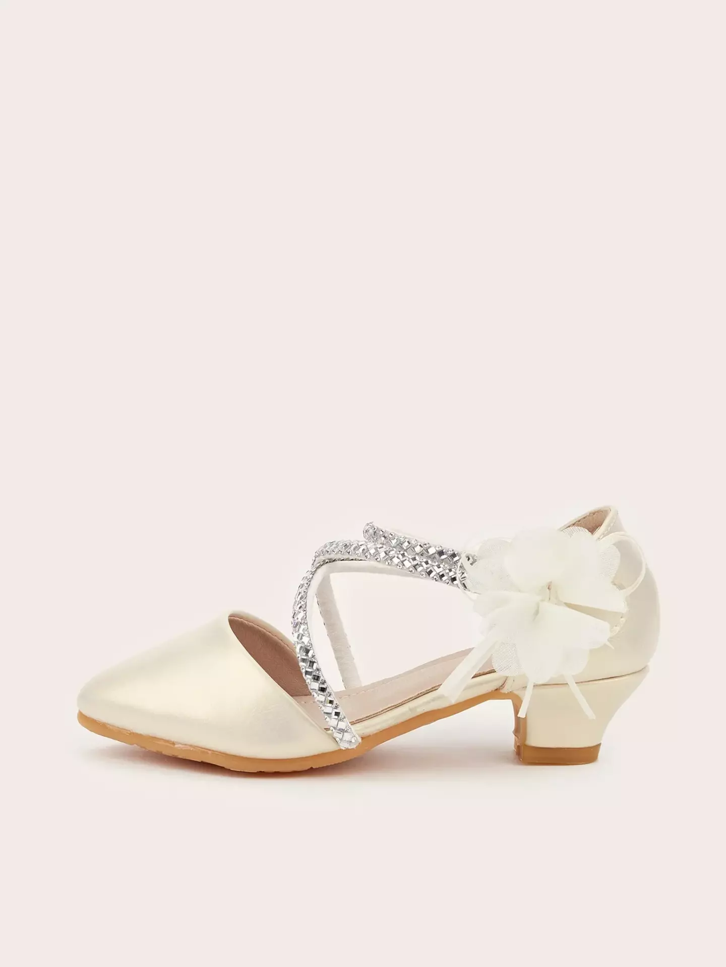 Young Girls & Girls Champagne Wave Strap Flower Pointed Dress Shoes | Lucys 12014