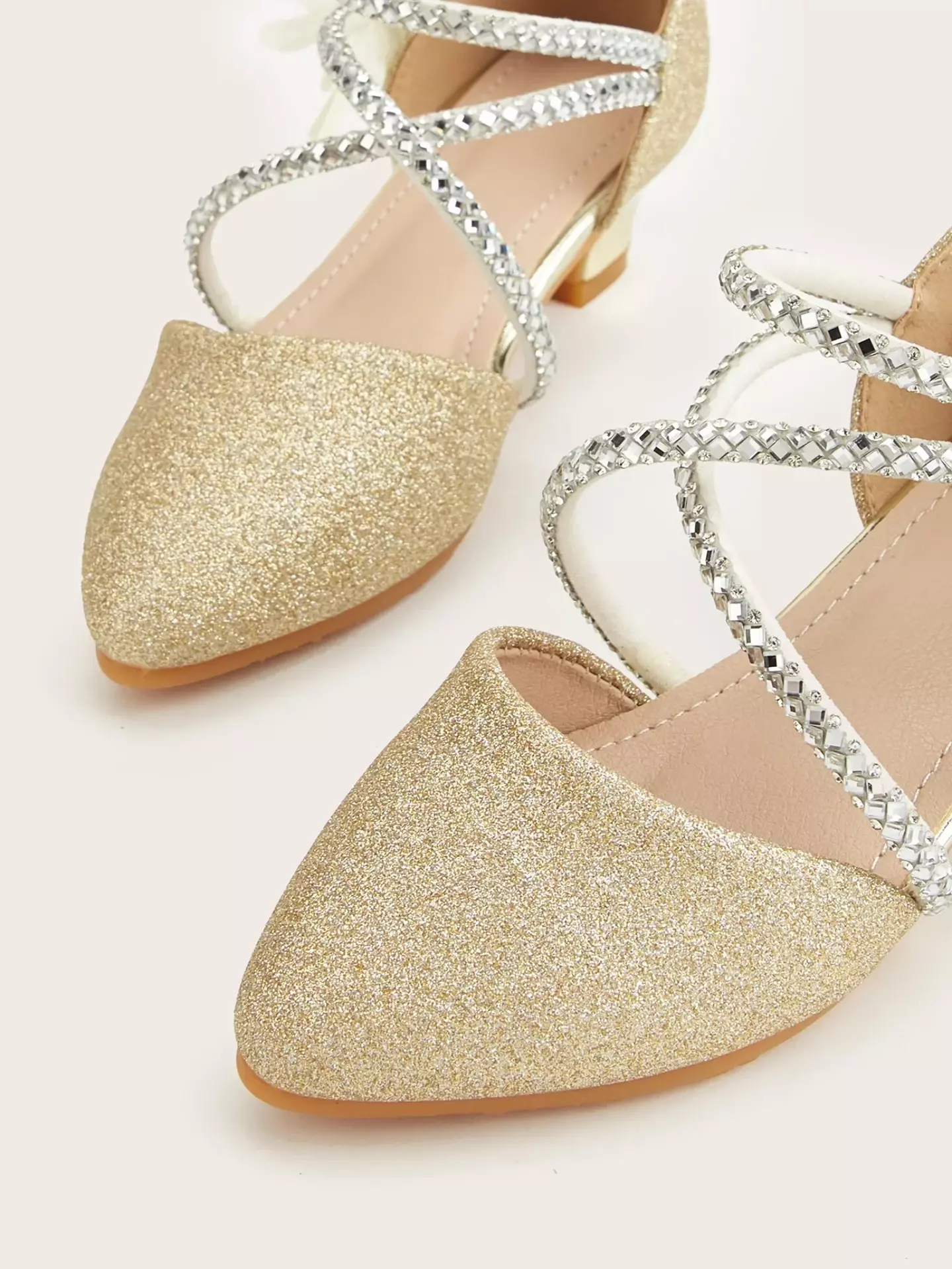 Young Girls & Girls Gold Wave Strap Flower Pointed Dress Shoes | Lucys 12013