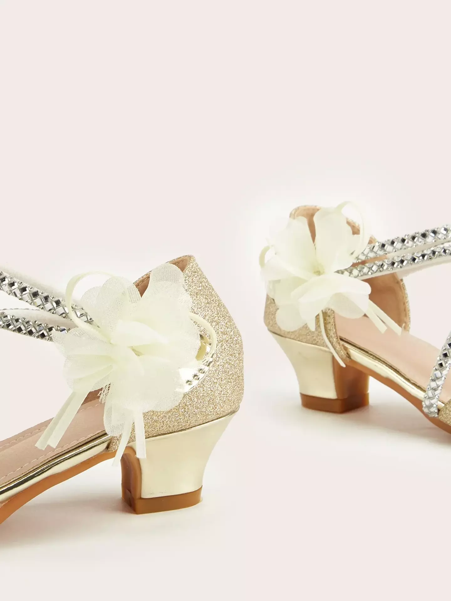 Young Girls & Girls Gold Wave Strap Flower Pointed Dress Shoes | Lucys 12013