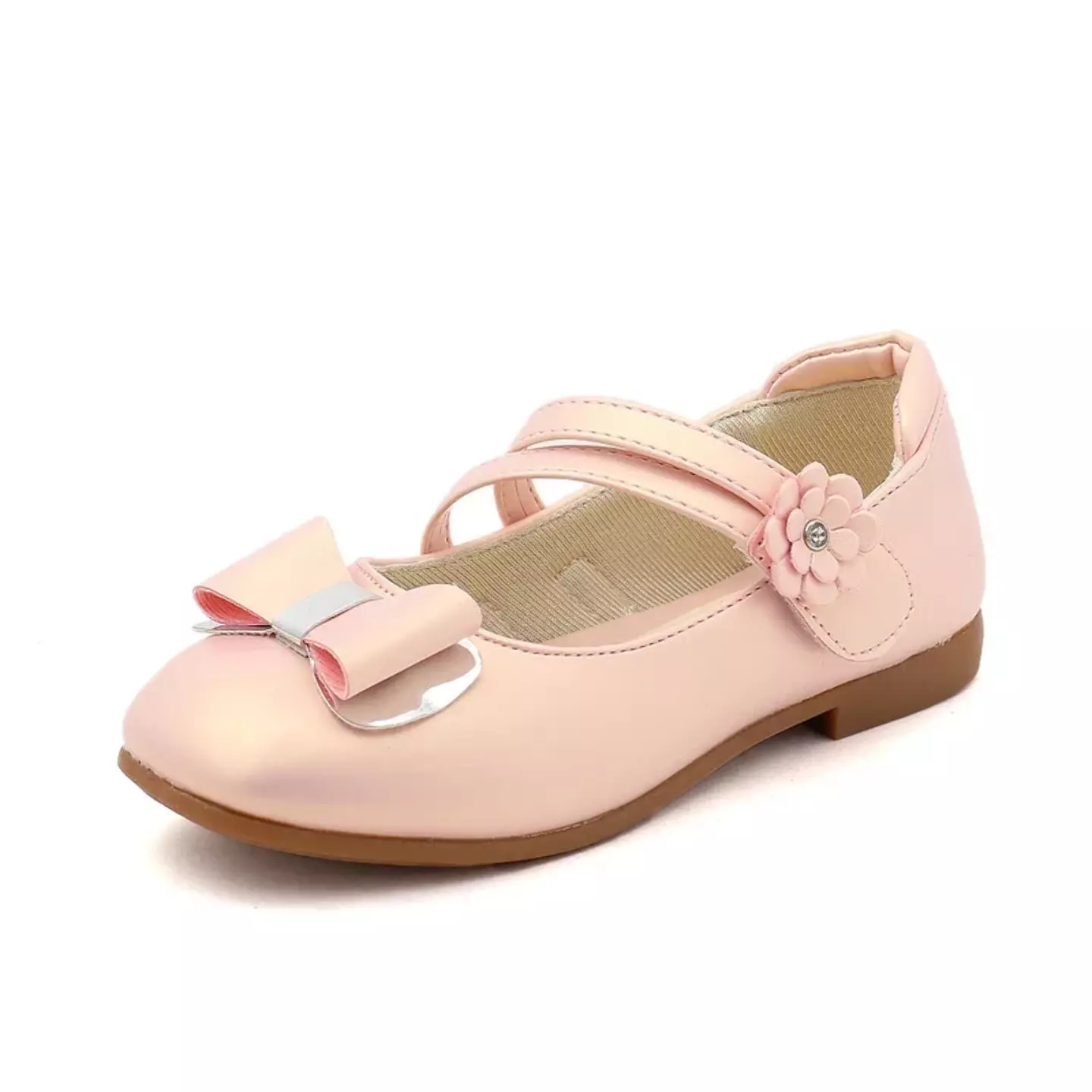Young Girls & Girls Pink Double Strap Loop Bow Dress Shoes | Lucys 12025