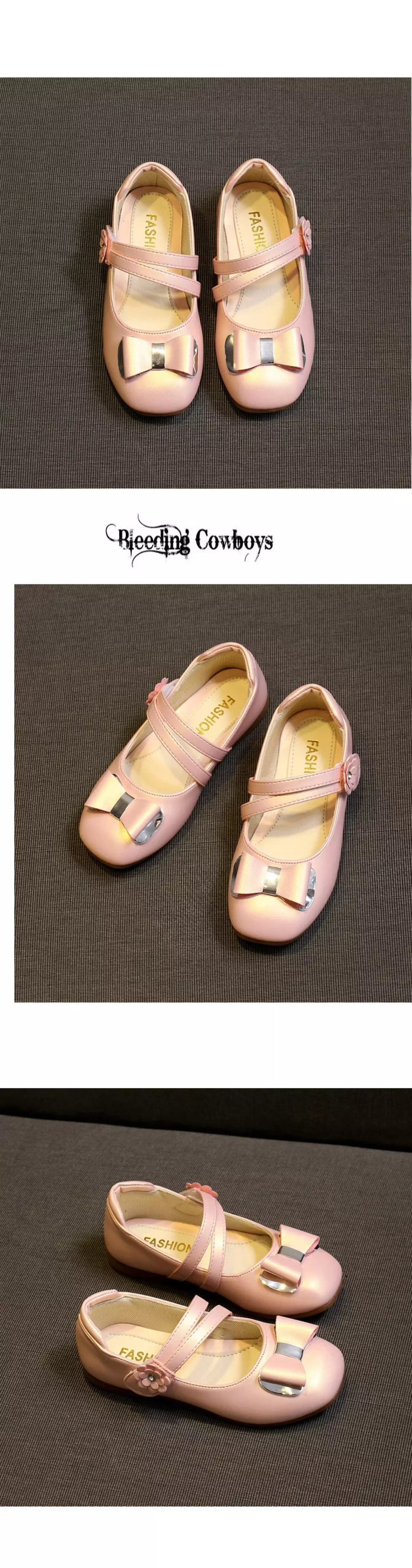 Young Girls & Girls Pink Double Strap Loop Bow Dress Shoes | Lucys 12025
