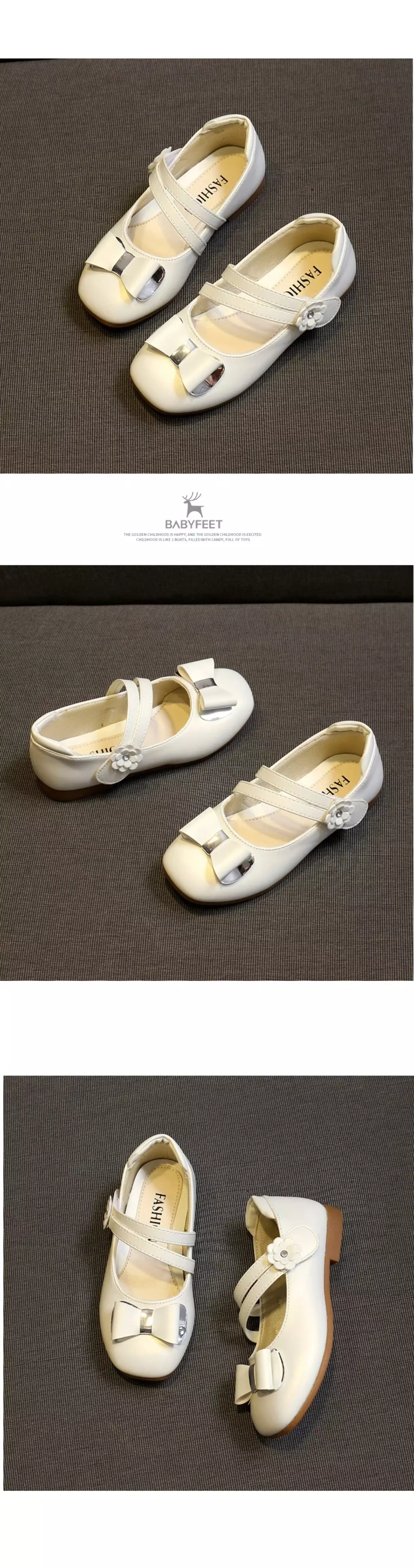 Young Girls & Girls Ivory Double Strap Loop Bow Dress Shoes | Lucys 12024