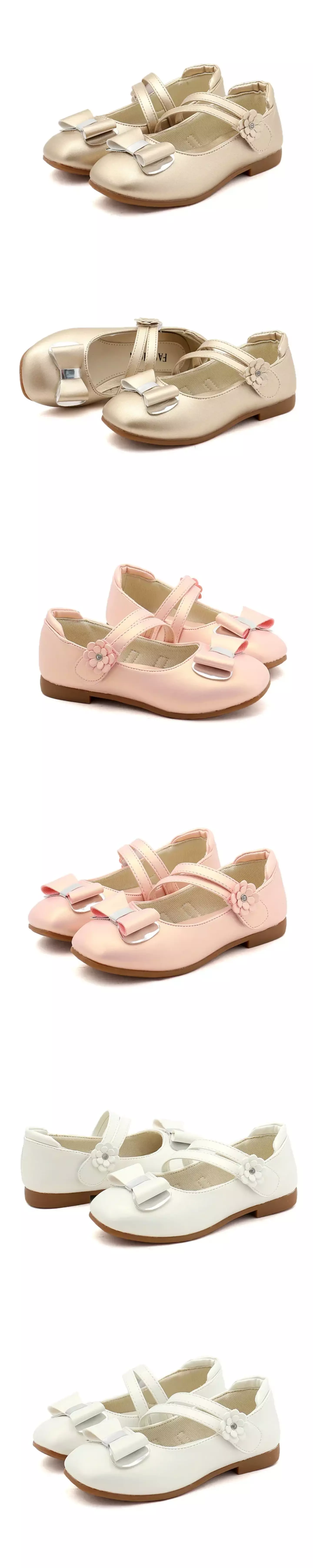 Young Girls & Girls Pink Double Strap Loop Bow Dress Shoes | Lucys 12025