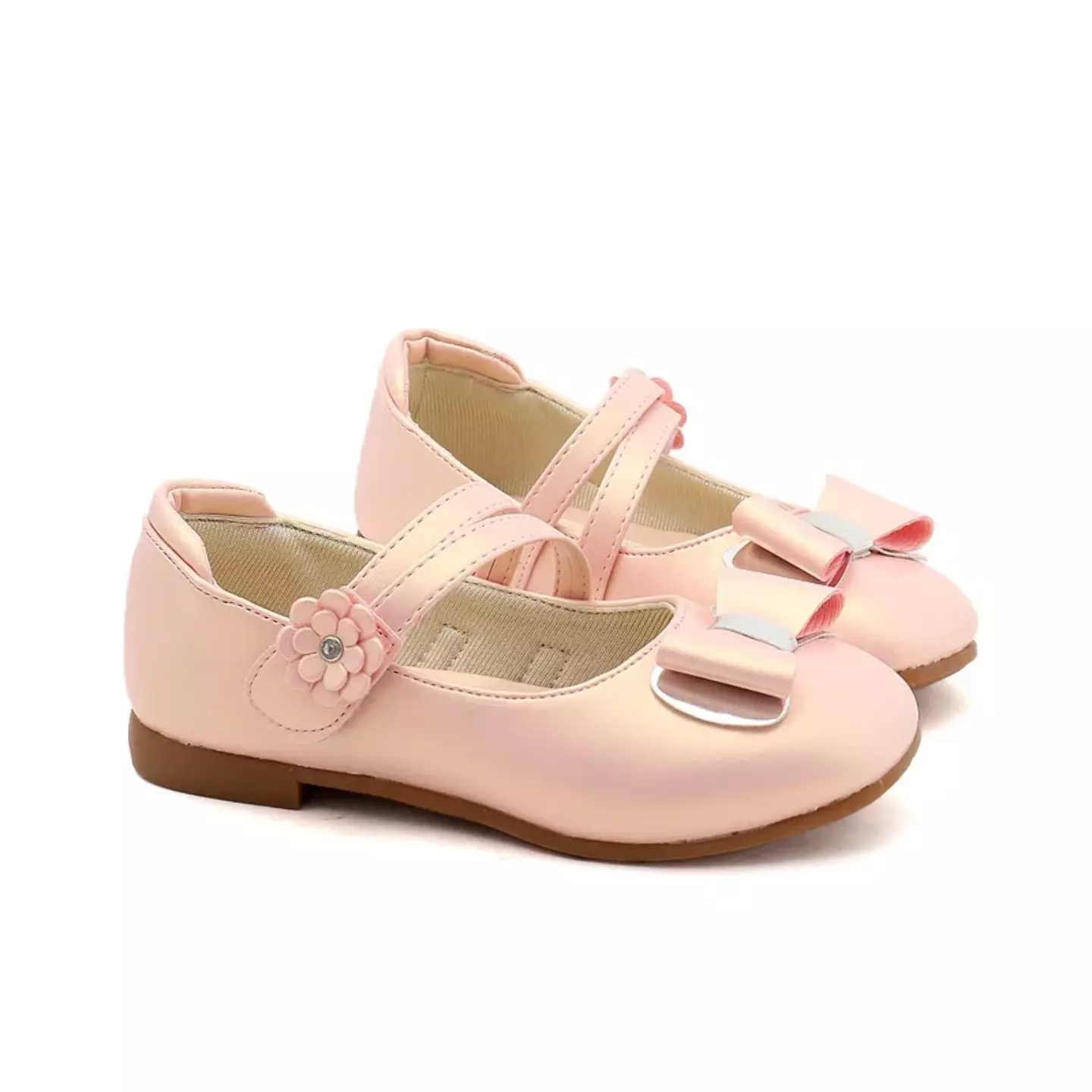 Young Girls & Girls Pink Double Strap Loop Bow Dress Shoes | Lucys 12025
