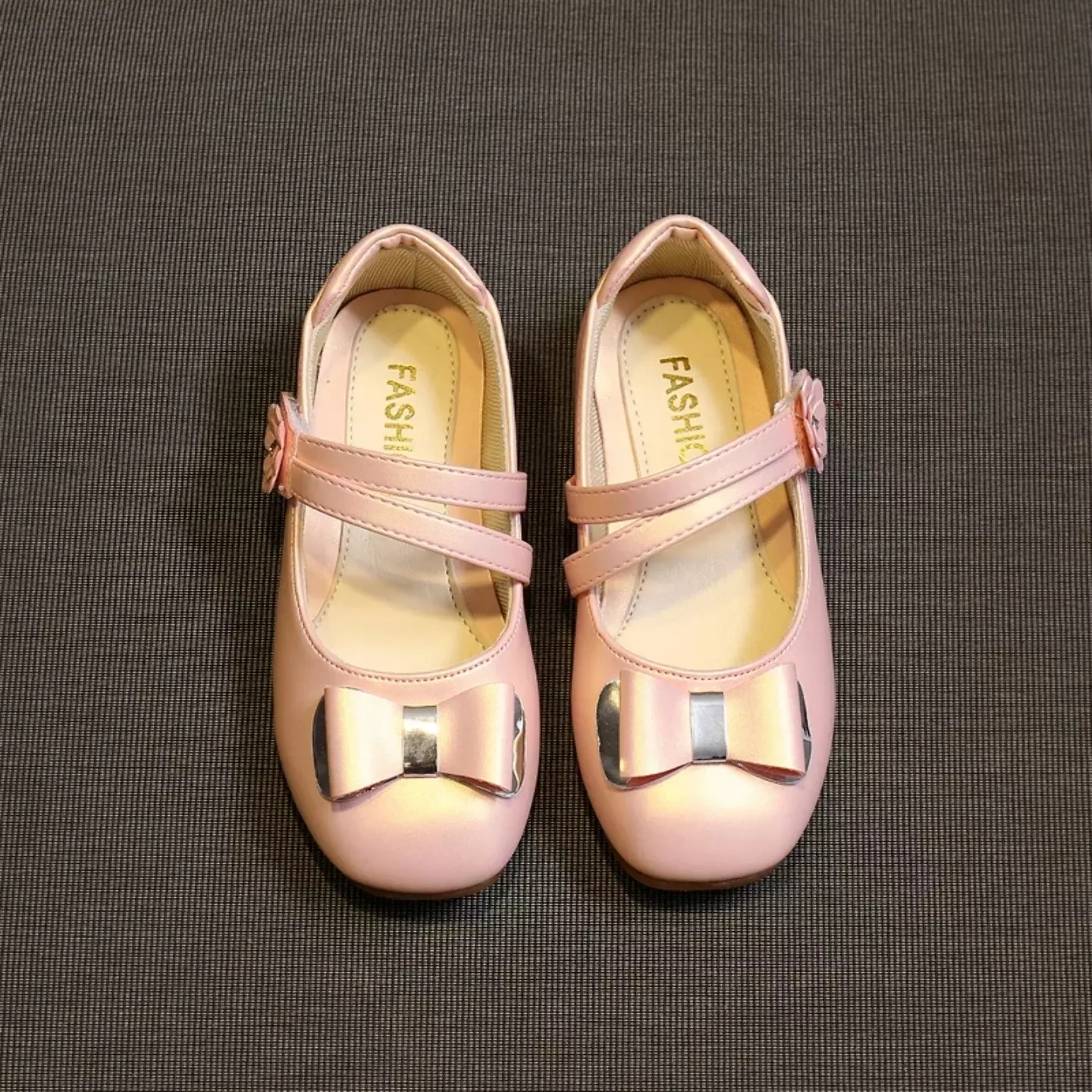Young Girls & Girls Pink Double Strap Loop Bow Dress Shoes | Lucys 12025