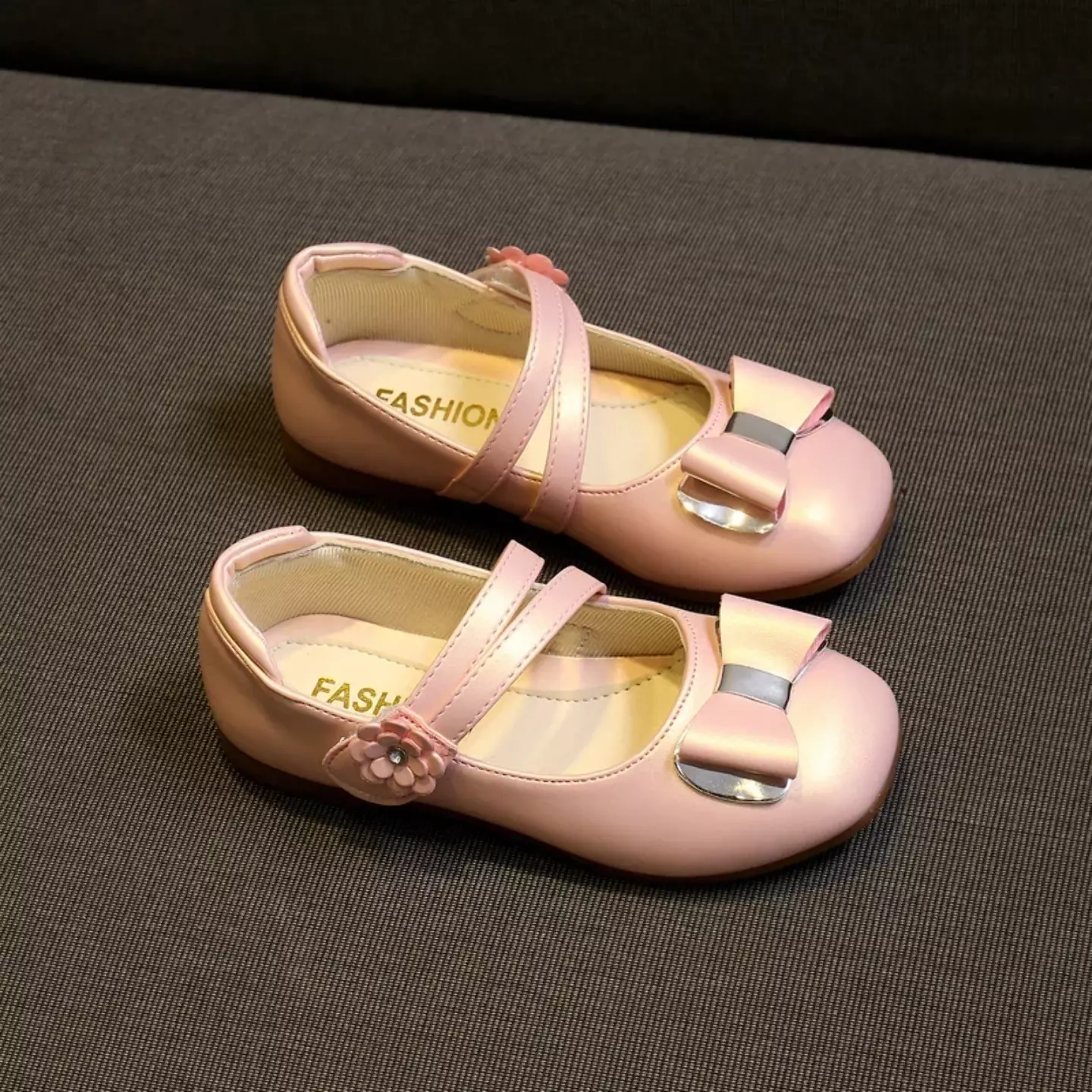 Young Girls & Girls Pink Double Strap Loop Bow Dress Shoes | Lucys 12025