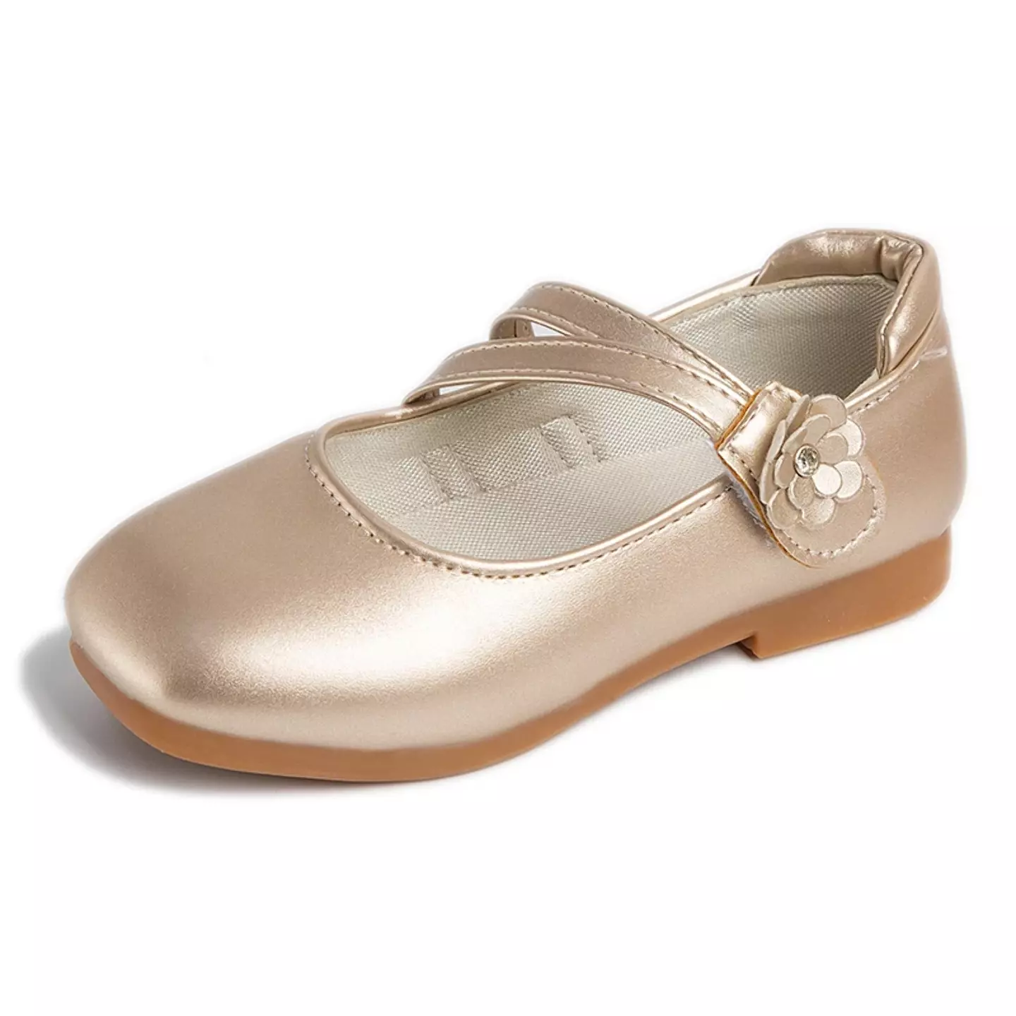 Young Girls & Girls Gold Double Band Flower Mary Jane Shoes | Lucys 12037