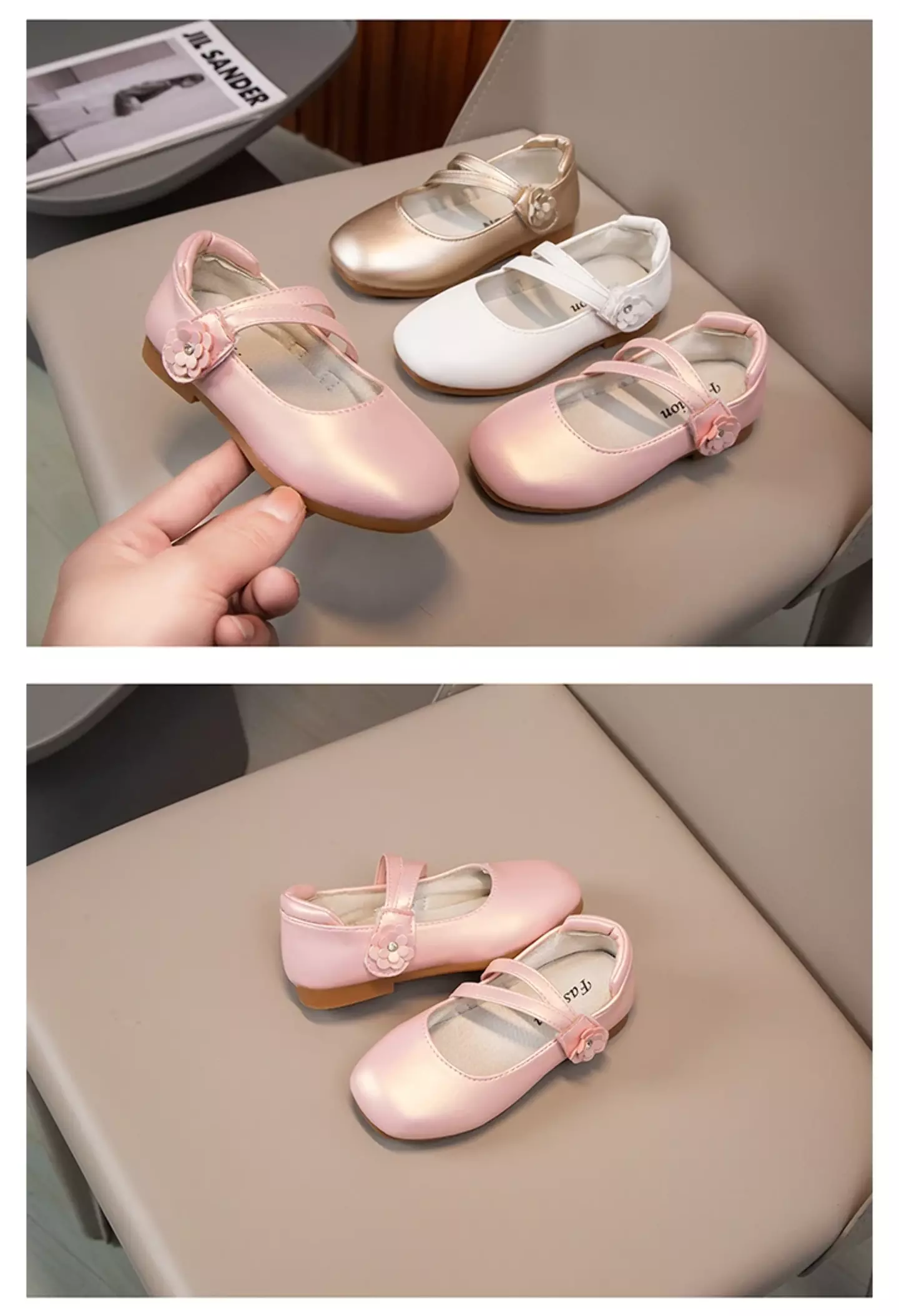 Young Girls & Girls White Double Band Flower Mary Jane Shoes | Lucys 12038
