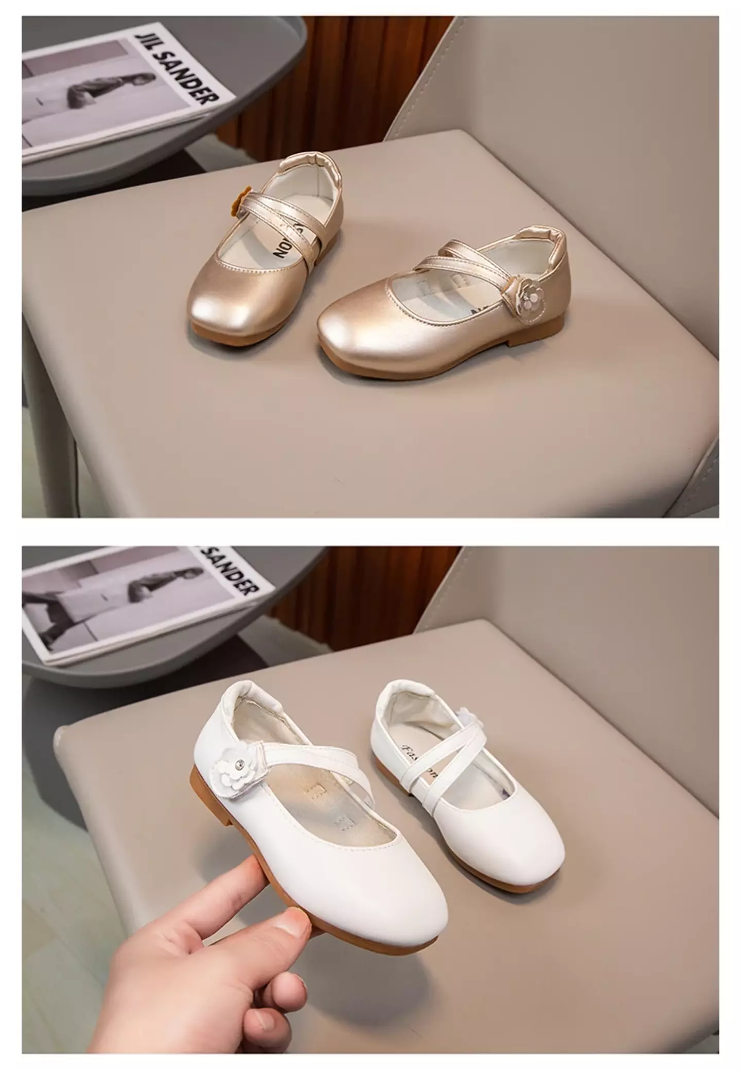 Young Girls & Girls White Double Band Flower Mary Jane Shoes | Lucys 12038