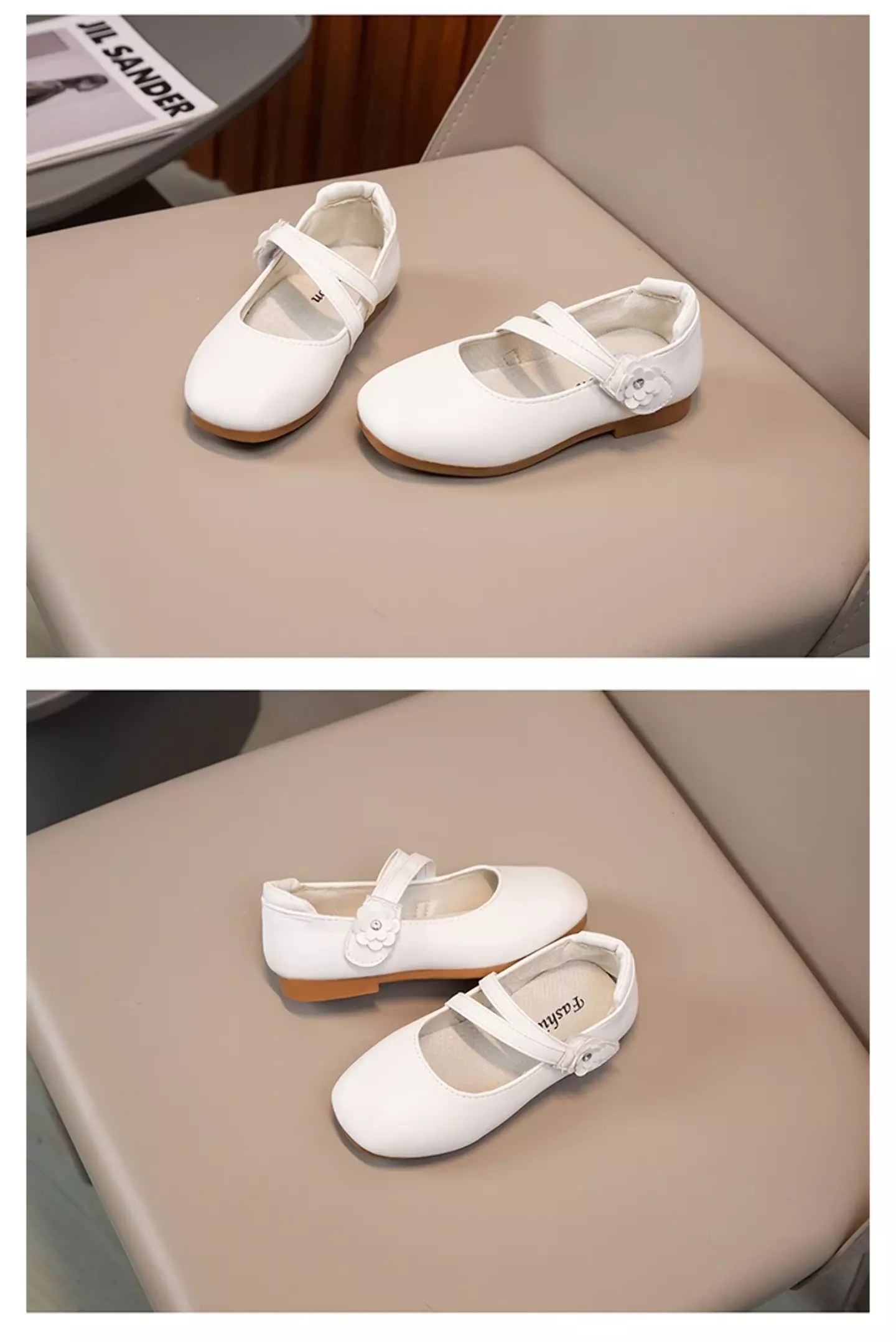 Young Girls & Girls White Double Band Flower Mary Jane Shoes | Lucys 12038