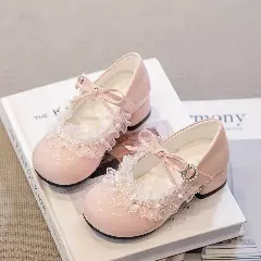 Young Girls & Girls Pink Ruffle Trim Circle Buckle Dress Shoes | Lucys 12049